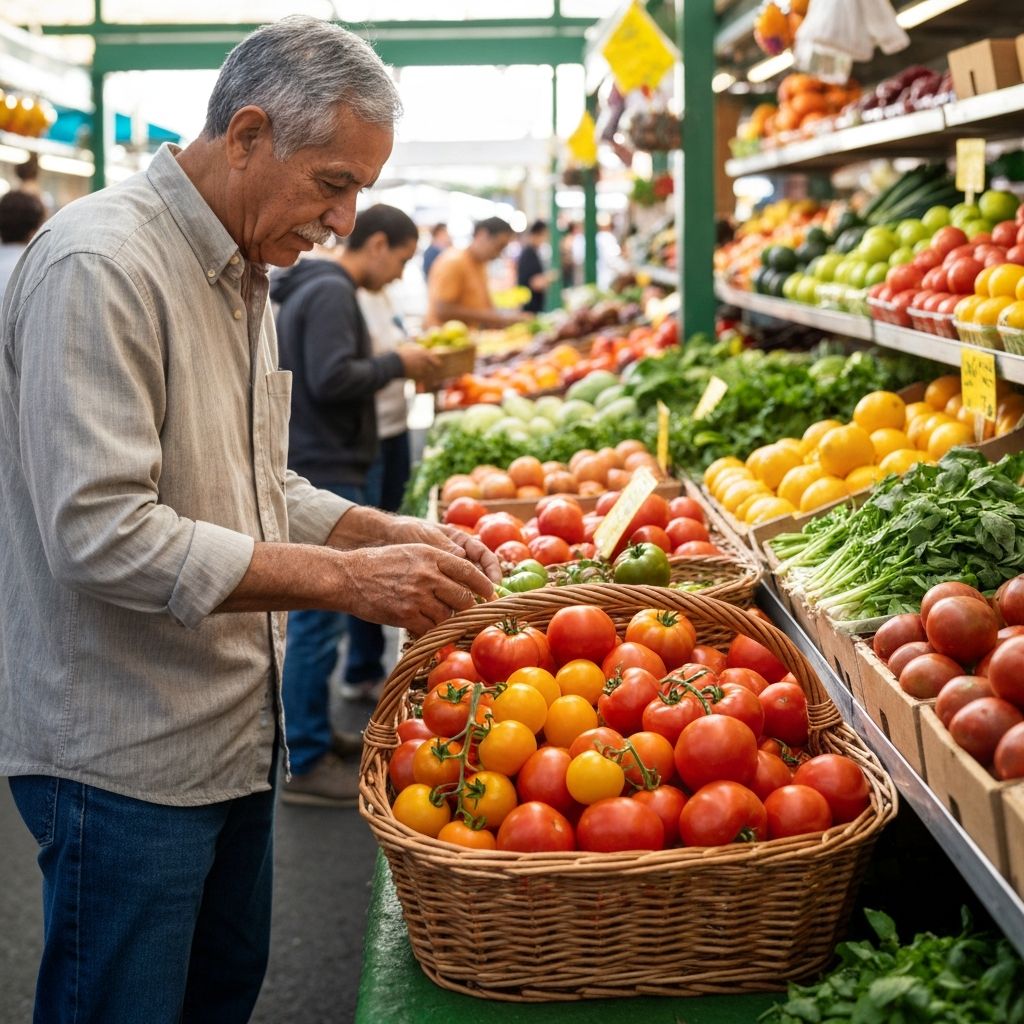Person selecting fresh produce at market
